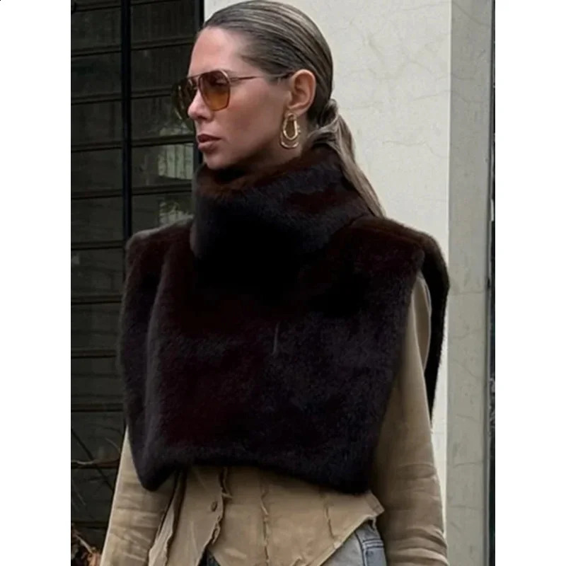 2024 Winter Solid Faux Fur Vest For Women Sleeveless High Collar Thickened Warm Jackets Female Street Allmatch Outwear 241223