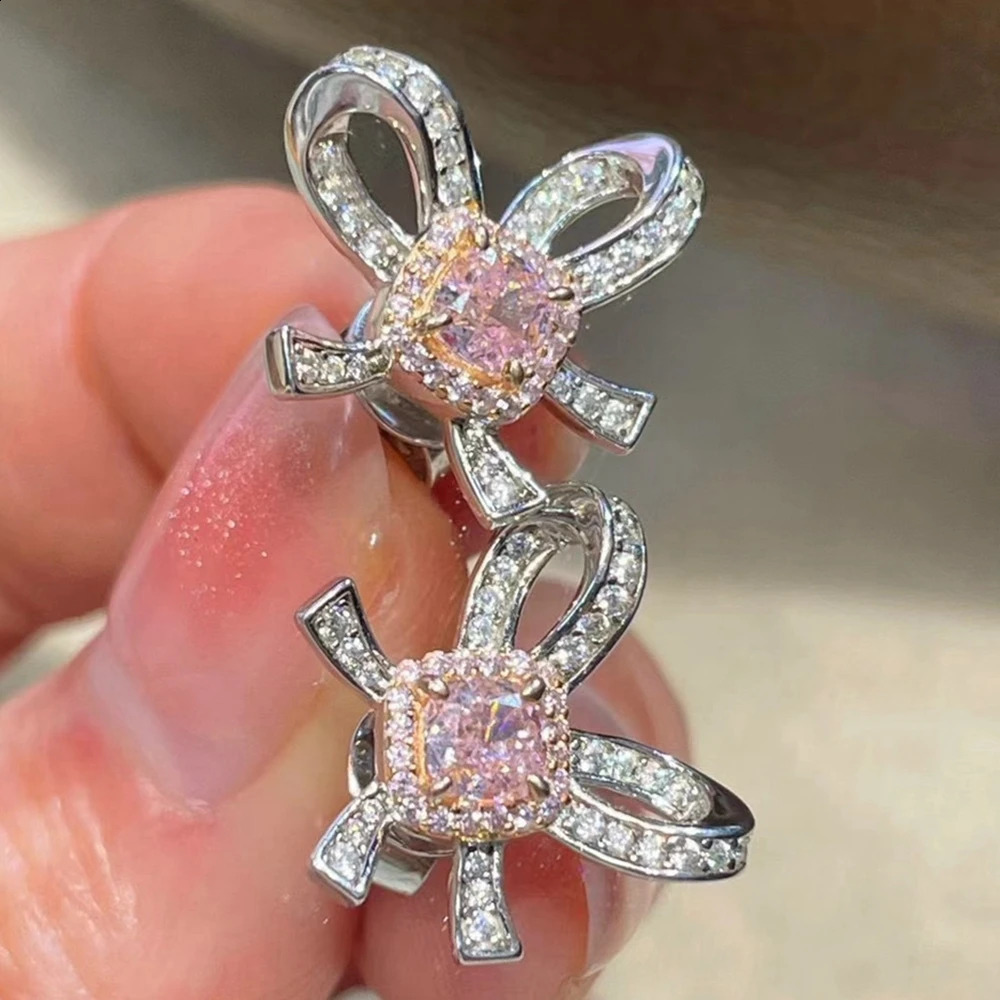 Wong Rain 925 Sterling Silver Crushed Ice Cut Lab Sapphire High Carbon Diamond Gemstone Bowknot Ear Studs Earrings Fine Jewelry 241226