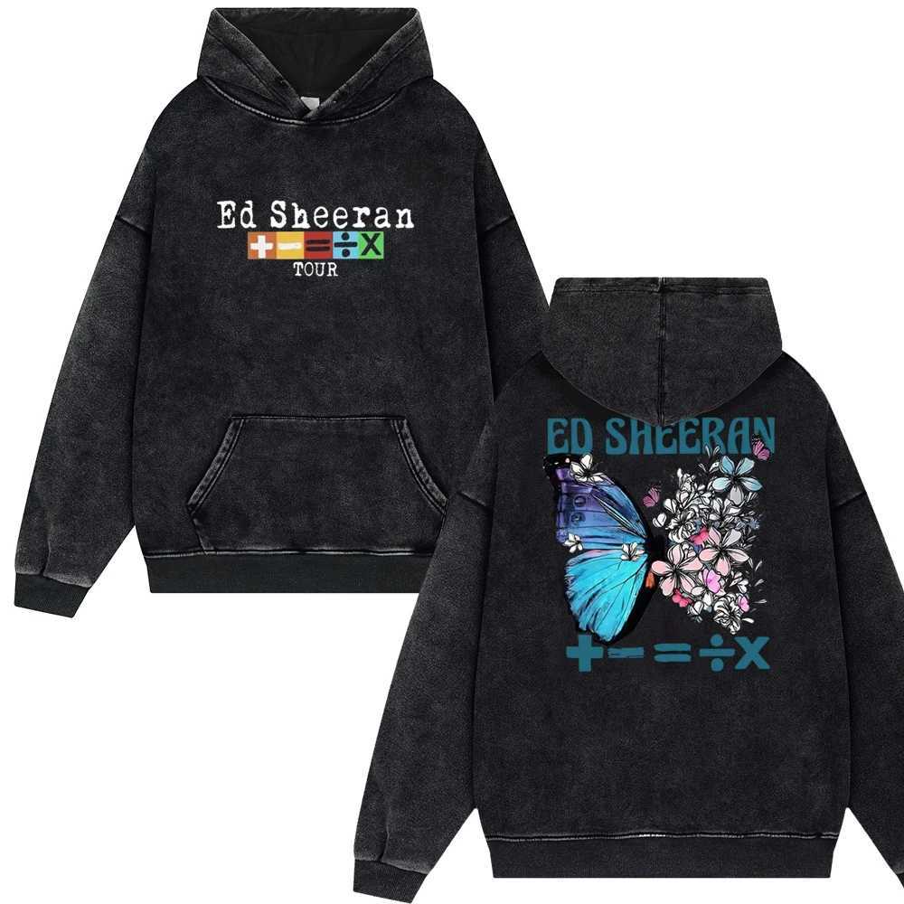 Ed Sheeran Mathematics Tour 2024 Butterfly Retro Laundry Hoodie Mens Pop Music Fan Gift Neutral Zipper Couple Sweatshirt X241228