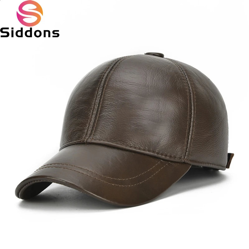 Adjustable Mens Genuine Cowhide Leather Baseball Cap for Fall Winter Outdoor Sports Hat Men Real Cowhide Leather Caps 241227