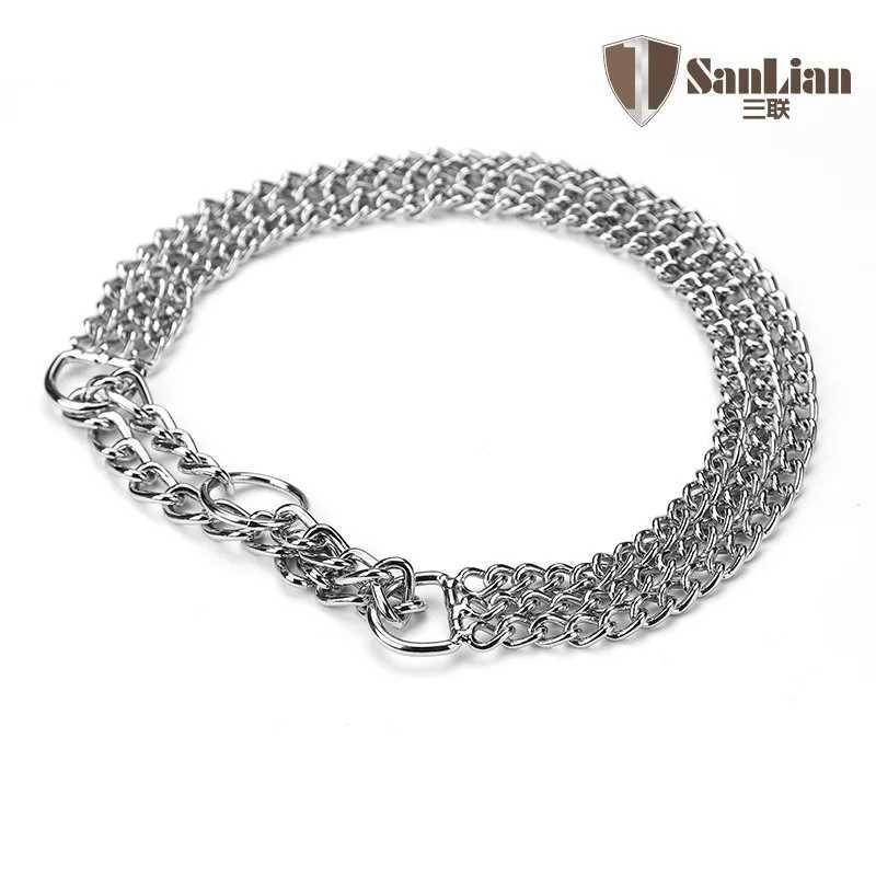 35-70cm Dog Collar Metal Adjustable Double Row Telescopic Chain Triple Ring Explosion-Proof Punch Training Supplies M241228