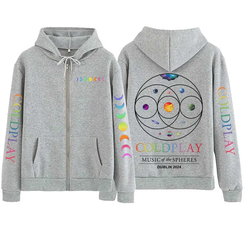 COLD-PLAY Music Of The Spheres World Tour Zipper Hoodie Harajuku Pullover Tops Sweatshirt Streetwear X241228