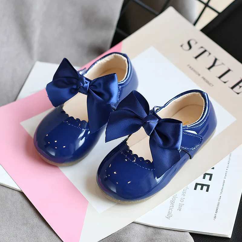 Princess Girls Shoes Toddlers Infants Leather Shoes Childrens Flats With Ribbon Bow-knot PU Patent Leather Kids Mary Janes Soft W241228