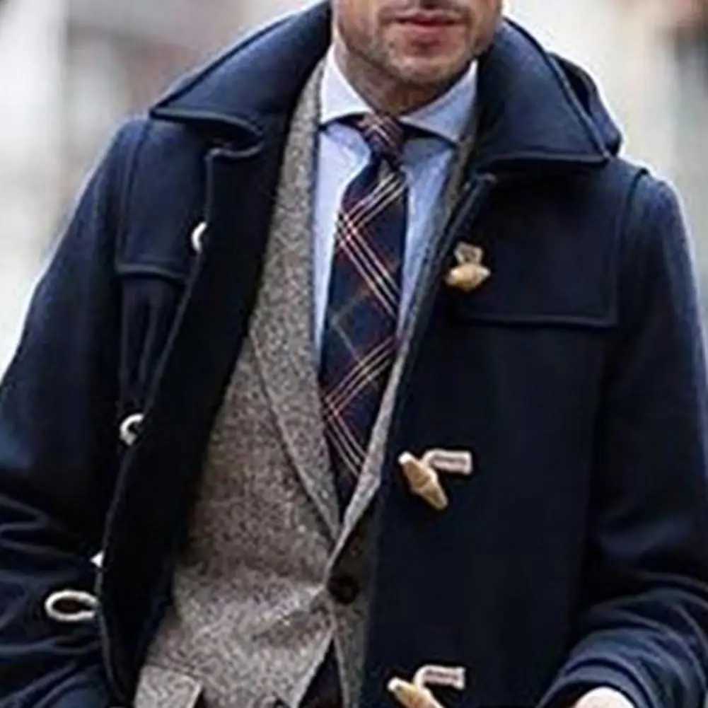 Men Jackets Coats Horn Button Solid Color Lapel Slim Mid-length Overcoat Autumn Winter Warm Trench Jackets for men jackets W241228