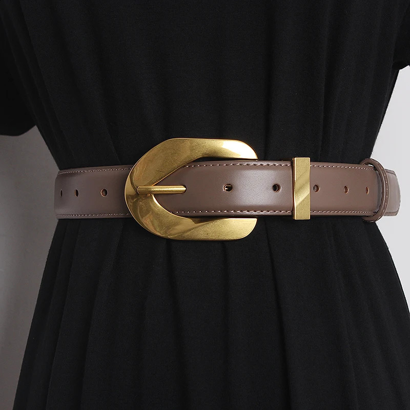 Womens Runway Fashion Genuine Leather Cummerbunds Female Dress Corsets Waistband Belts Decoration Narrow Belt TB2059 241227