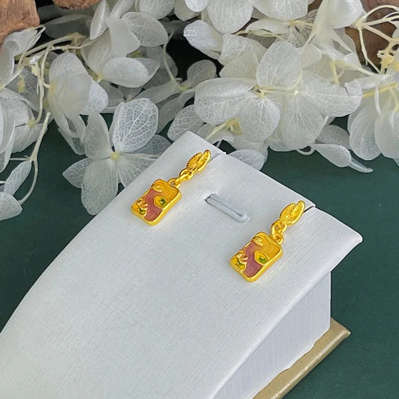 Enamel Monet garden pendant necklace bracelet earrings women light Chinese fashion jewelry three-piece set 241226