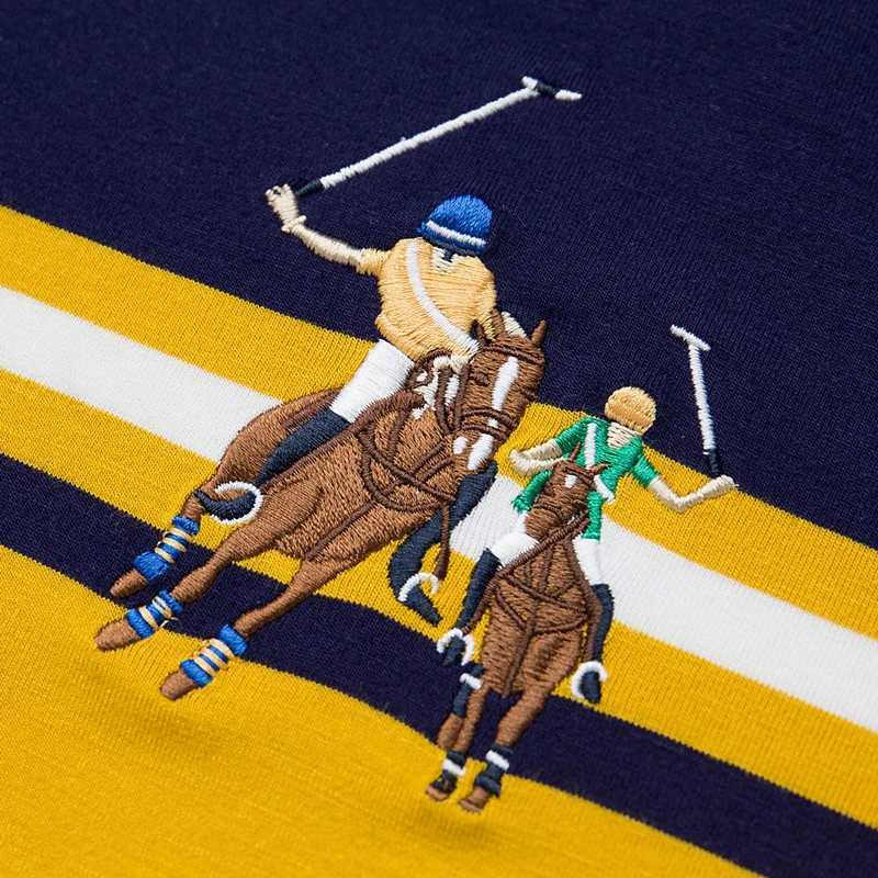 Mens autumn new long-sleeved mens T-shirt Business striped lapel mens T-shirt cotton shirt shirt X241228