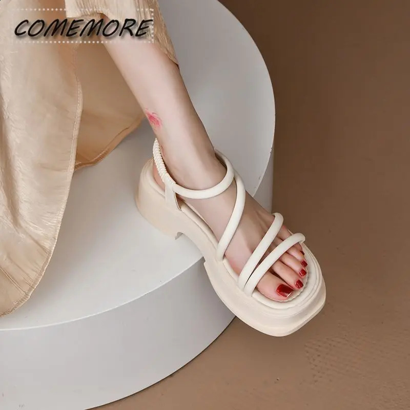 Fashion Outside Sandals Summer Womens Shoes Female Beige All-Match Non-slip Thick Gladiator Low Black Sandals s 241228
