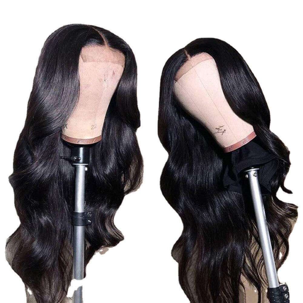 Female Wig 13 * 4 Front Lace Synthetic Headband, Black Medium Split Long Curly Hair, Body Wigs Kq2 Kq2