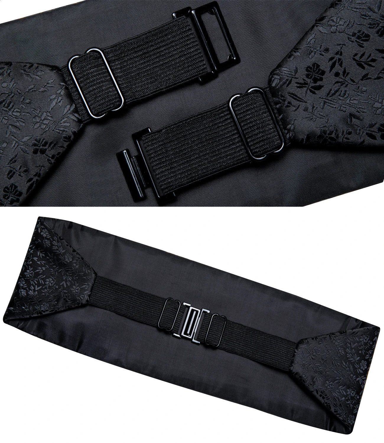 Black Floral Silk Wedding Mens Cummerbunds Bow Tie Brooch Set Tuxedo Formal Wide Belt Ceremonial Belt Elastic Waistband DiBanGu 241227