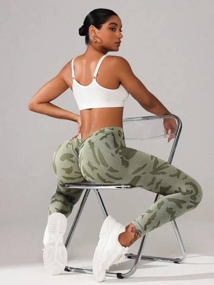 Advanced women's designer V-waist yoga solid color sports shaping waist tight pants high elasticity gym high waist seamless peach hip push up pan