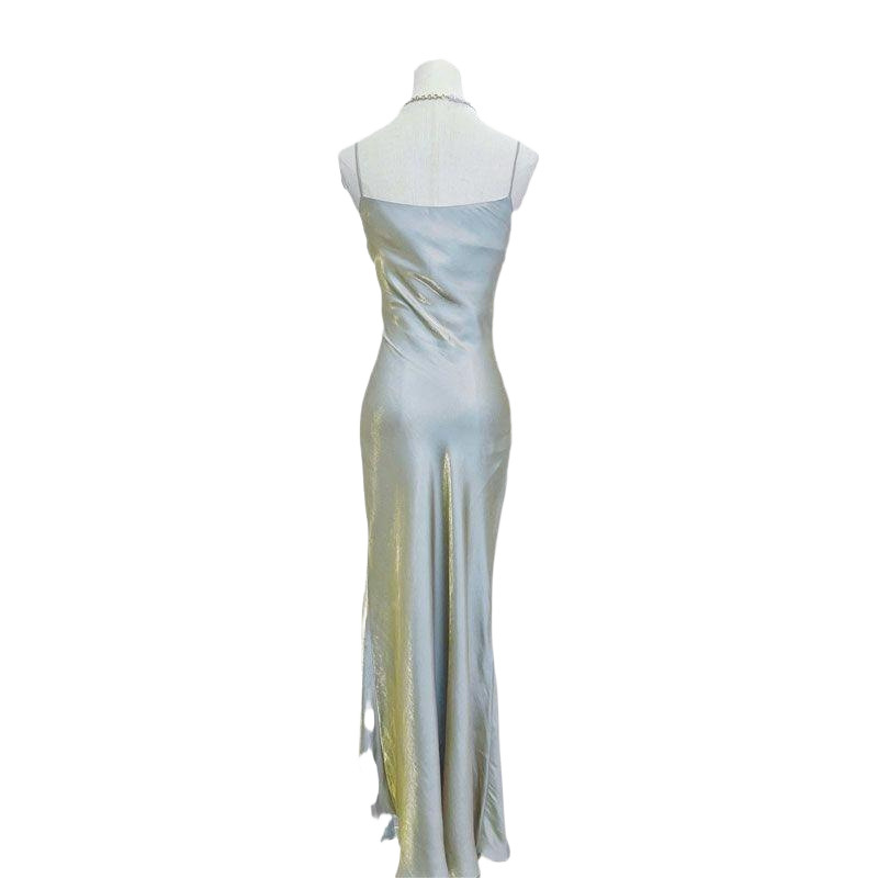 M548751 lines drape smooth moonlight song v-neck fishtail skirt suspender dress white French temperament dress