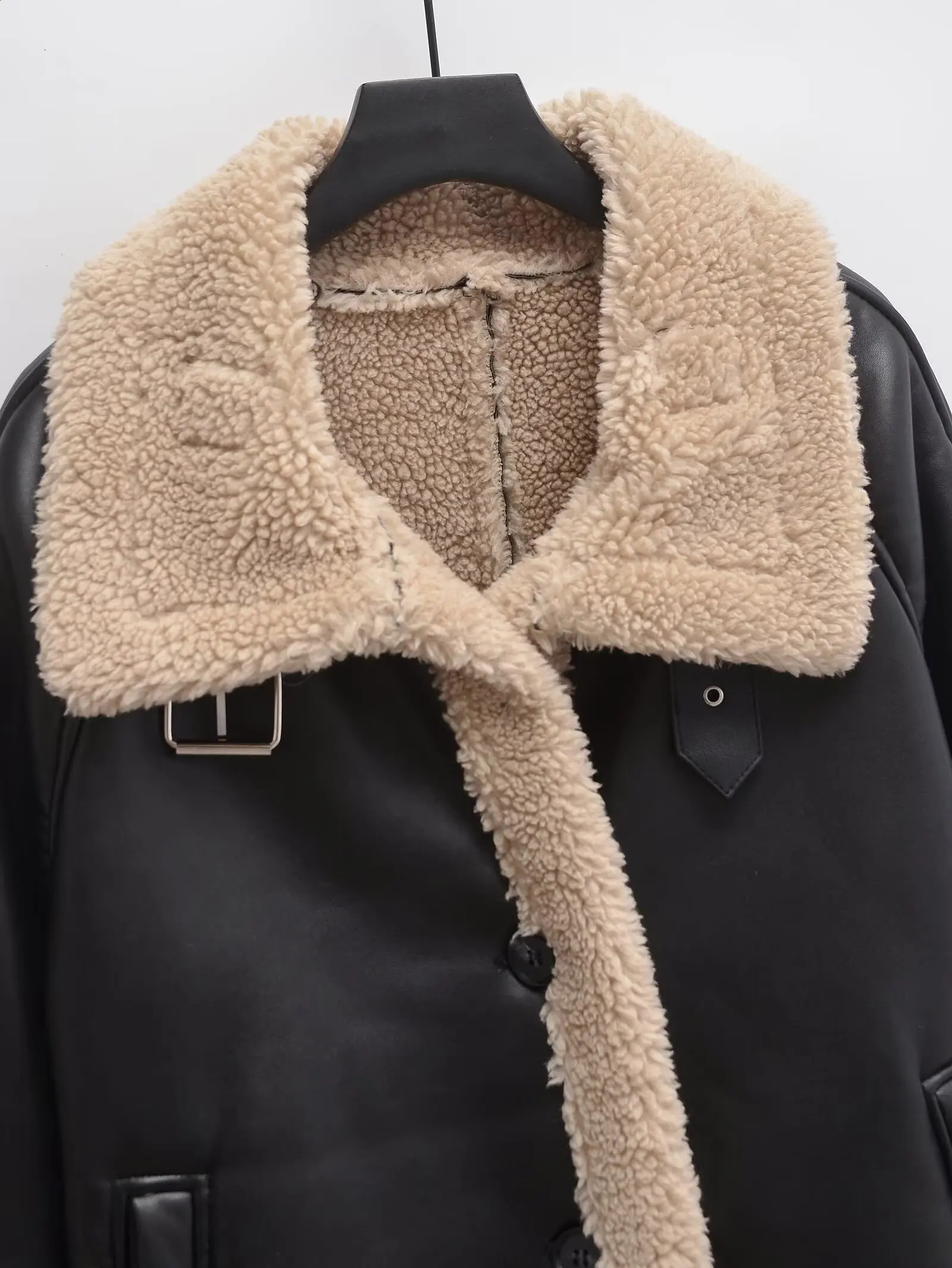 European and American style winter style lapel sherpa jacket for women fashionable and versatile fur all-in-one warm top 241227