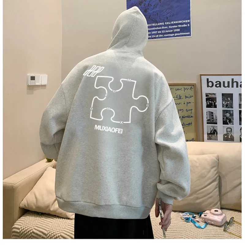 Mens Oversized Hoodie White With Hat 5XL Plain Hoodies for Men Letter Jigsaw Print Funny Man Casual Wear Hoody Male Sweatshirt X241228
