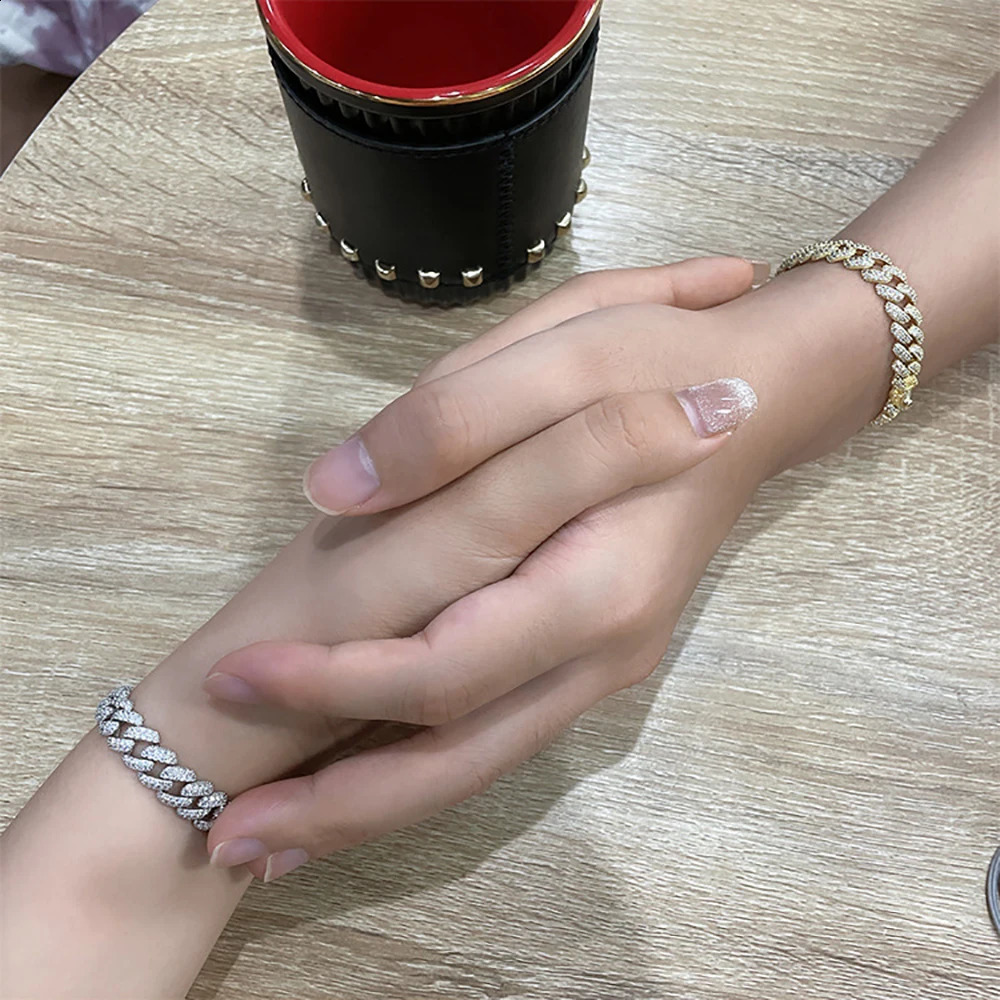 2 Row 8MM Cuban Bracelet Men Women Fine Jewelry S925 Silver High Carbon Diamond Couple Bracelet Plated 18K Hip Hop Link Chain 241227