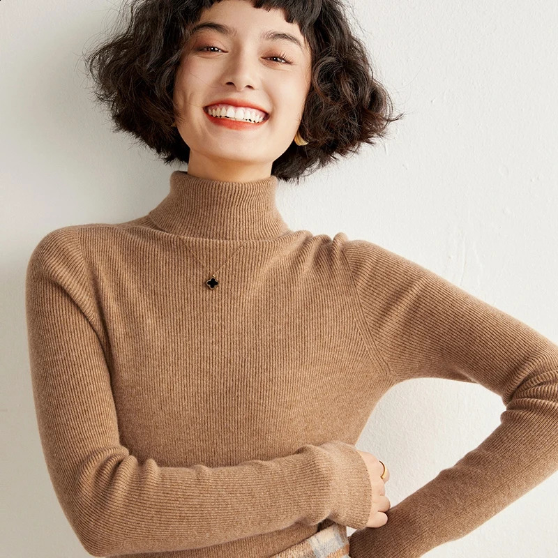 100 Cashmere Womens Sweater AutumnWinter Knitted High Collar Hoodie Solid Color Selling Clothing 241223