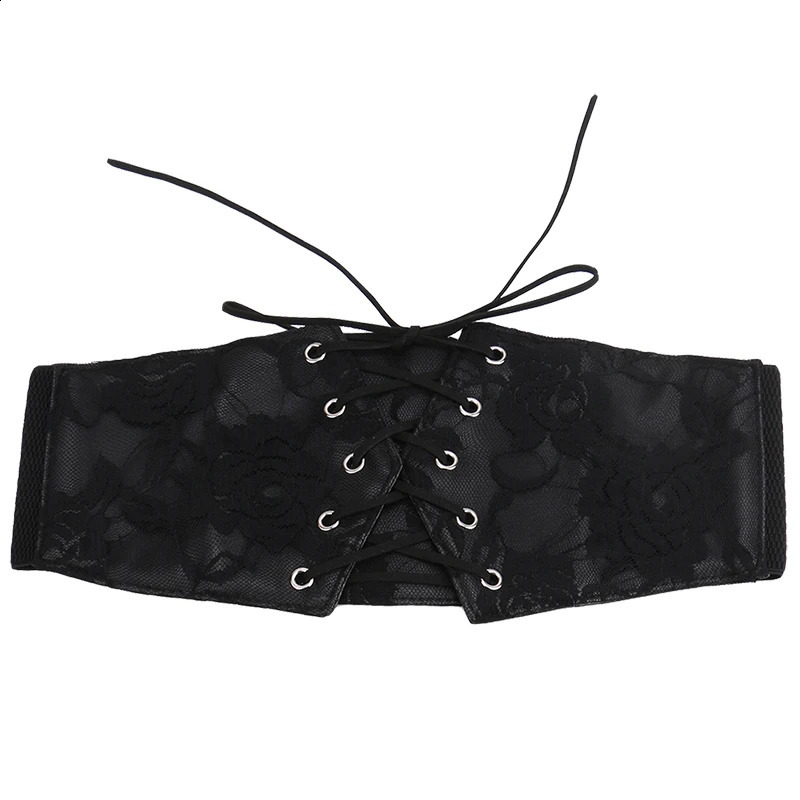 Womens Black Lace Elastic Girdle sealing Cummerbund For slimming Sexy Ladies outer wear Waist binding rope Decorative Belts 241227