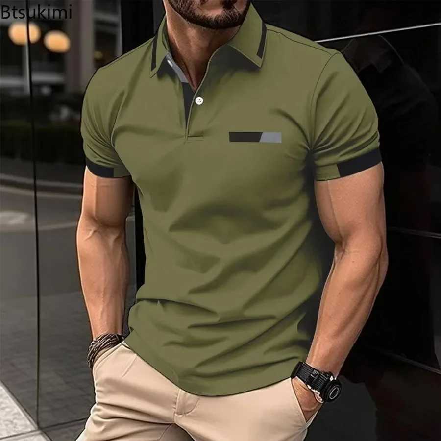 New 2024 Mens Short sleeved shirt Shirt Casual Collar Button Zipper Mens Retro Stripe Patch Work Mens T-shirt X241228