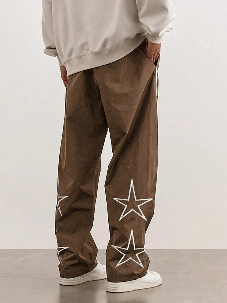 Retro Y2K star embroidered loose pants mens hip-hop brushed straight Trouser Streetwear mens 2025 spring/summer casual pants 241227