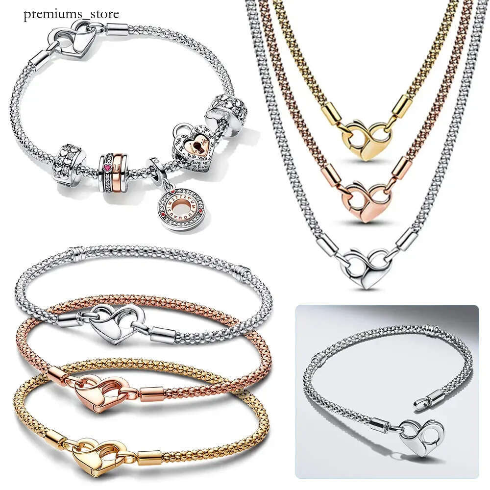 New Heart Lock Necklace 45Cm Gold Plated 3 Color Bracelets Loved Anniversary For Women Gifts Valentines Day For Party DIY Pandoracharms Necklace Fe0