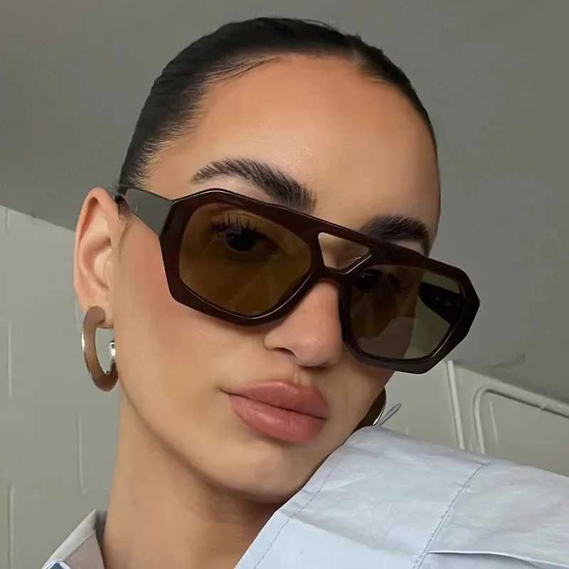 Retro Double Bridge Womens Sunglasses Large Frame Leopard Brown Gradient Glasses Fashion Brand Designer Sunglasses Mens Sunglasses W241228