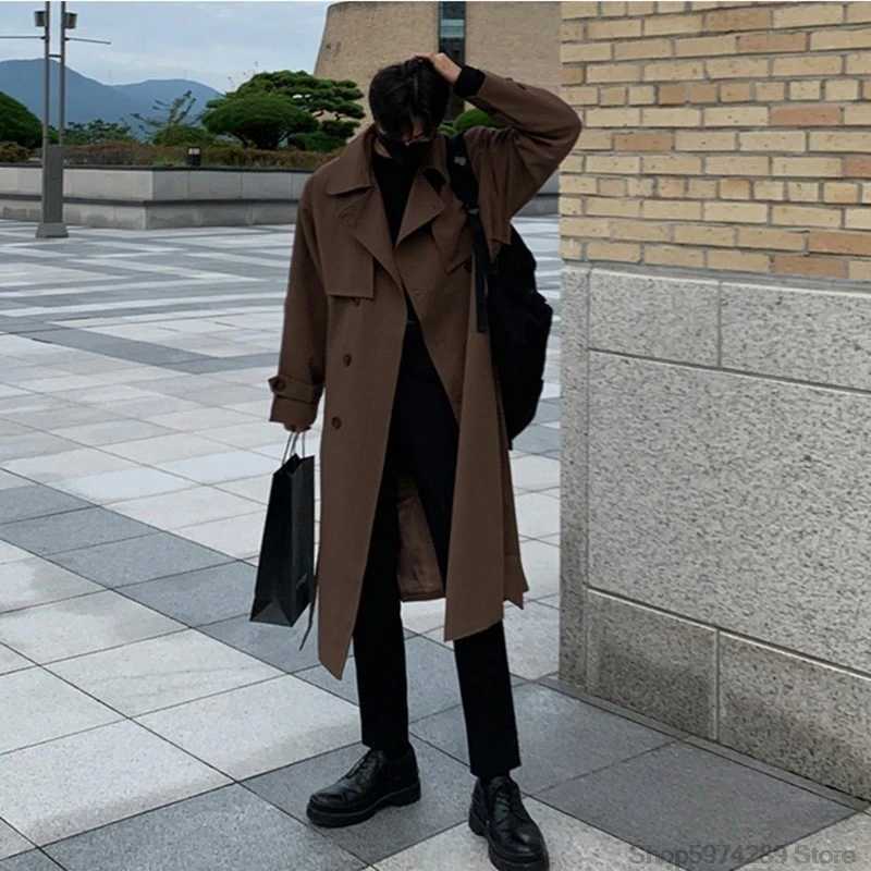 Mens trench coat Brand New Long Trench Korean Mens Fashion Overcoat Male Windbreaker Streetwear Mens Coat Outer Wear Clothing W241228
