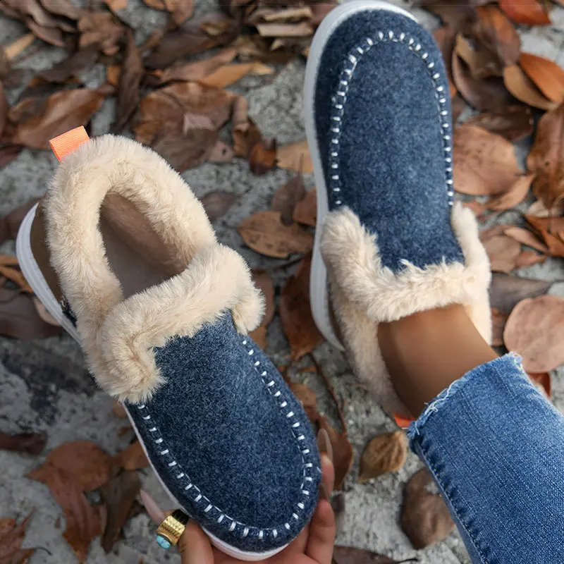 Womens Boots 2024 Women Winter Boots Fur Shoes Women Ankle Boots Snow Botas Mujer Slip On Winter Shoes Female Flat Footwear 241227