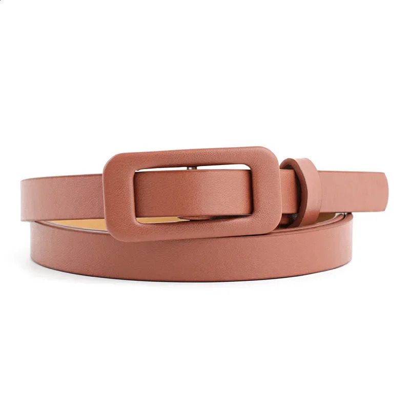 Wholesale Square Buckle Without Holes Ladies Blackwhitered Pu Leather Fashion Female Fine Belt for Jeans Dress Decoration 241225