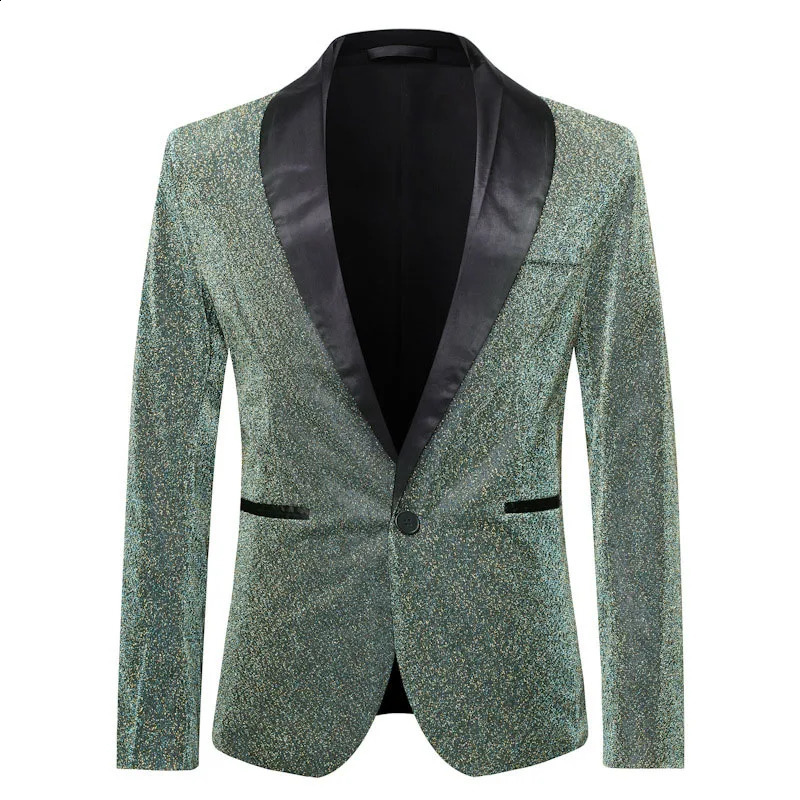 Shining Gold Sparkling Jacket Mens Single Button Shawl Collar Set Jacket Mens DJ Club Bar Dance Evening Dress Jacket Mens Jacket Stage Costume 241227