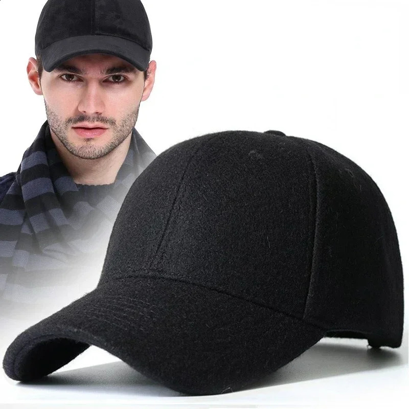 Mens Baseball Cap Wool Winter Hat Thickened Big Head Circumference Hat Fashion Warm Trucker Cap Outdoor Sport Dad Hat 241227