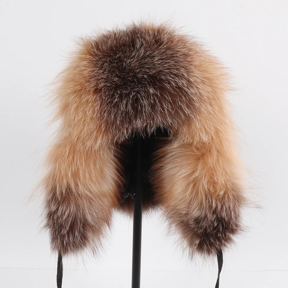 2024 Women Natural Fox Fur Russian Ushanka Hats Winter Thick Warm Ears Fashion Bomber Hat Lady Genuine Real Fox Fur Cap 241227