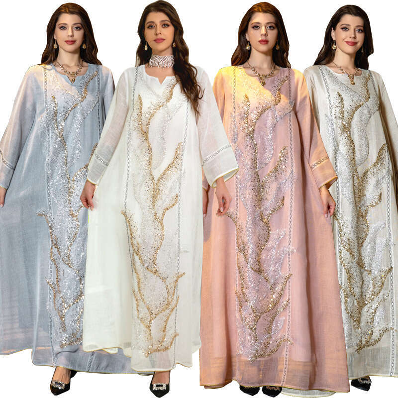 aftan White Mesh Beaded Embroidered Muslim Dress Dubai Saudi Light Luxury Style Robe