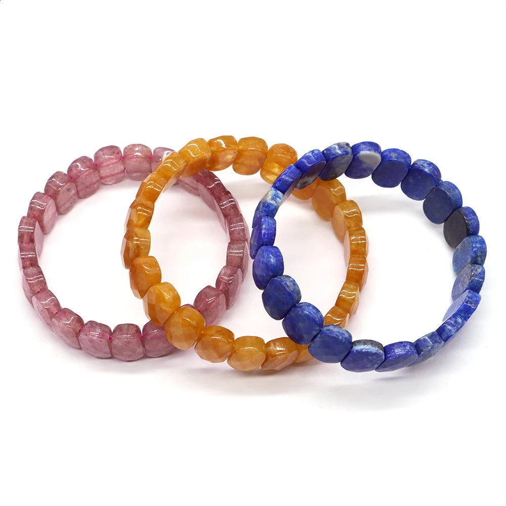 8x14mm Natural Cut Square Beads Strand Elastic Bracelets Amethyst Healing Crystal Energy Rectangle Bangle Women Jewelry Gift 241227