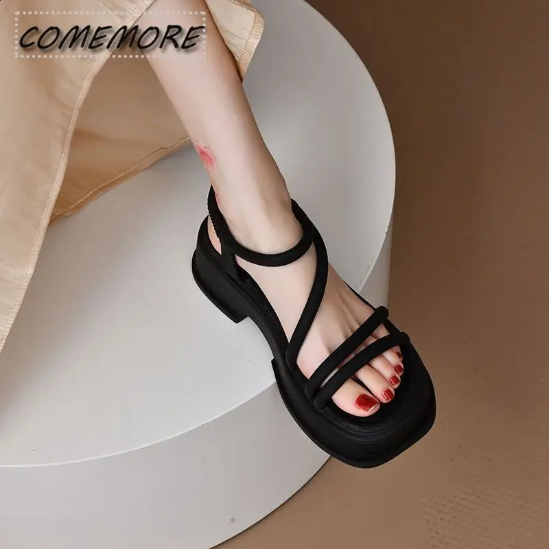 Fashion Outside Sandals Summer Womens Shoes Female Beige All-Match Non-slip Thick Gladiator Low Black Sandals s 241228