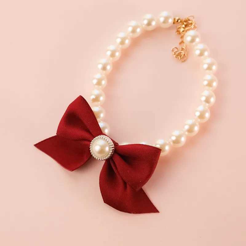 1 new pet collar pearl bow necklace cat jewelry cute collar puppy accessories dog chain Chihuahua wedding jewelry M241228