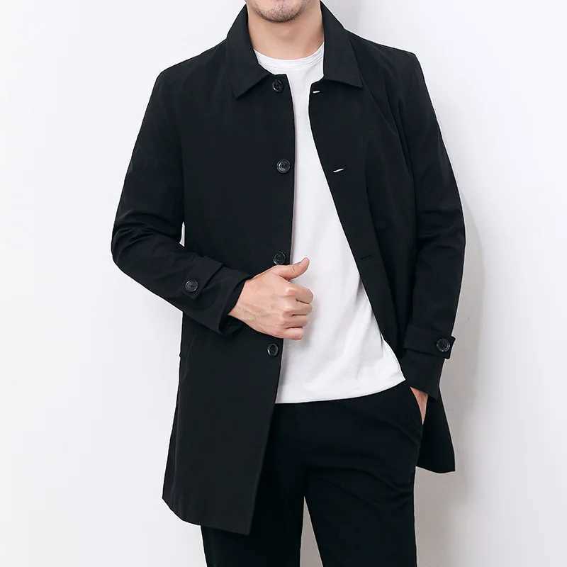 Autumn Winter Casual Mens Overcoat Thick Windbreaker Coat Plus Size Long Black Trench Coat Male Outerwear Boys Trench Xxxl 4xl W241228