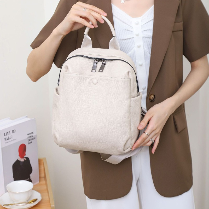 Casual Genuine Bagpack Small Real Cow Leather Backpack Anti-Theft Ladies Travel Shoulder Bag