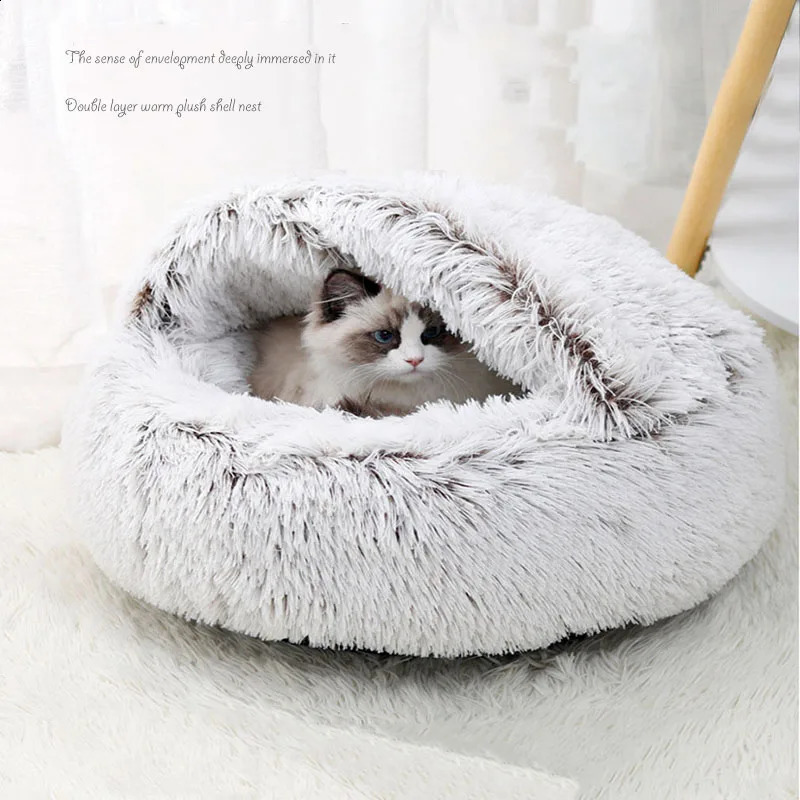 Cat Nest Accessories Round Warm Cats Bed Pet Products House Supplies Sleeping Bag Winter Long Plush Cat Stuff Bed For Small Dogs 241225