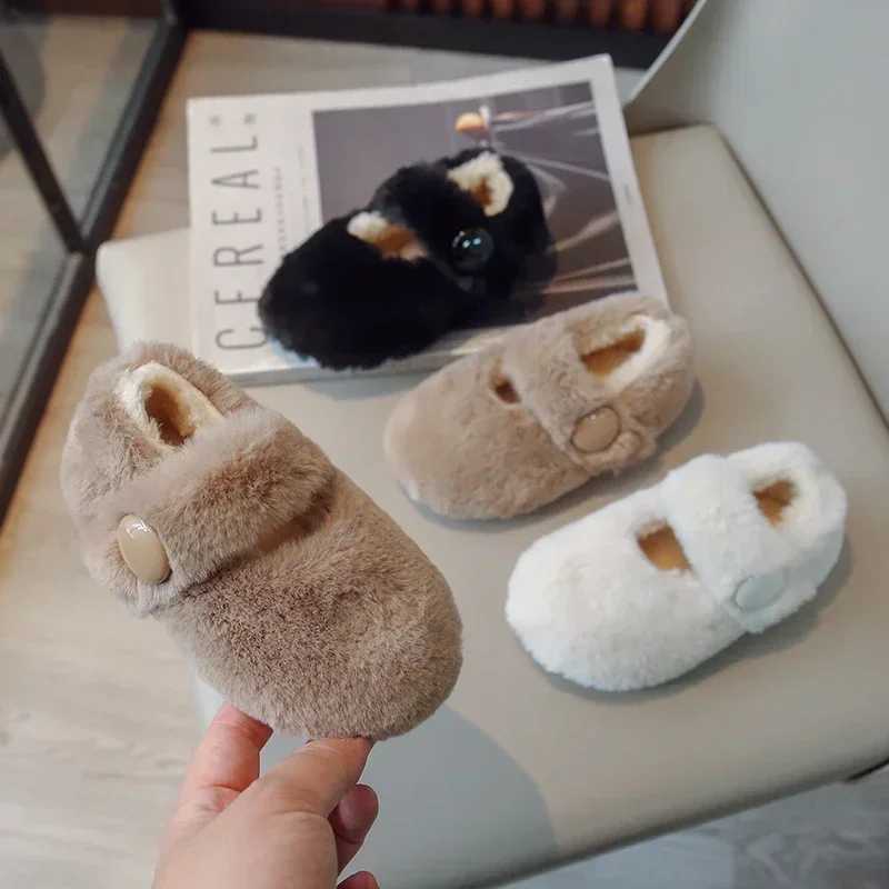 Kids Flat Shoes Fluffy Fur Warm Shallow New 2024 Winter Children Casual Shoes Hook-loop Cover Toe Comfy Girls Shoes W241228