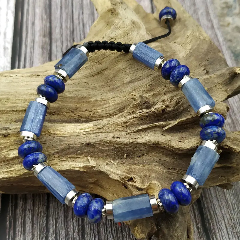 Natural Kyanite Bracelet Pencil Beads Cord Knotted 241227