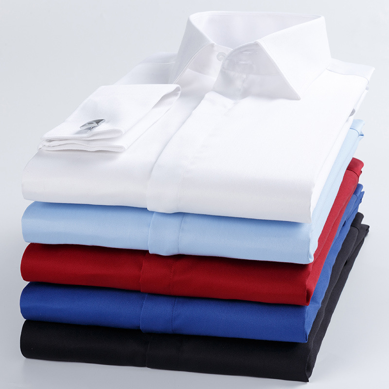 H573 Men's slim fit cotton cufflink shirt long sleeve business suit solid color