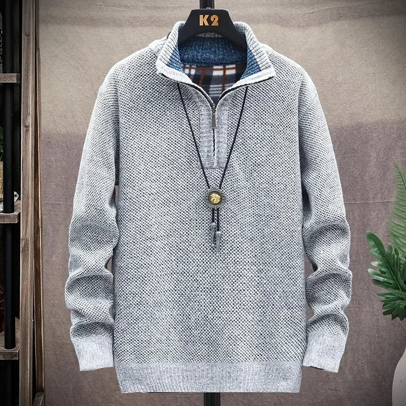 Autumn Zip Up Collar Pullover Men Thicken Knitted Sweaters Half Zipper Pullovers for Male Sweatshirt Turtleneck Sweater Coat Men 241224