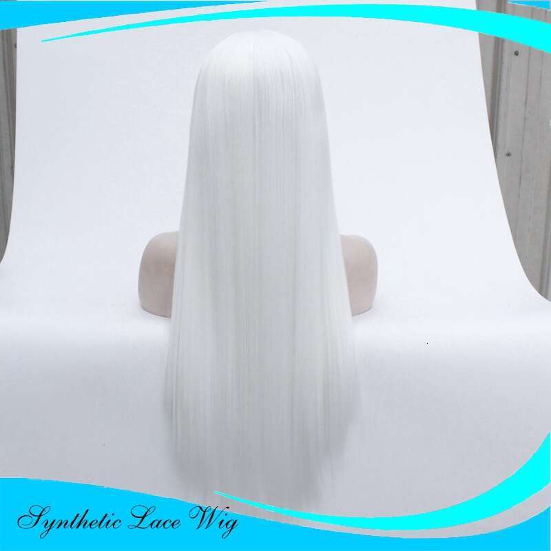 Front Lace Hand Hooked Hair, Medium Long Hair Wig, Pure White Full Head Cover, Women's High-Temperature Silk Synthetic Wig Kq2 Kq2