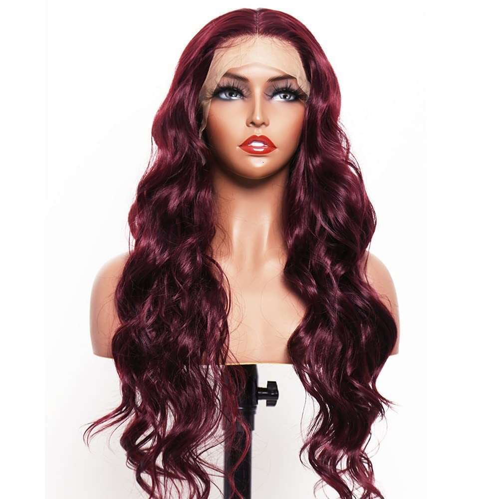 Wig For Ladies, 13 * 4 Front Lace Synthetic Headband, Wine Red Medium Split Long Curly Hair Wig Kq2 Kq2