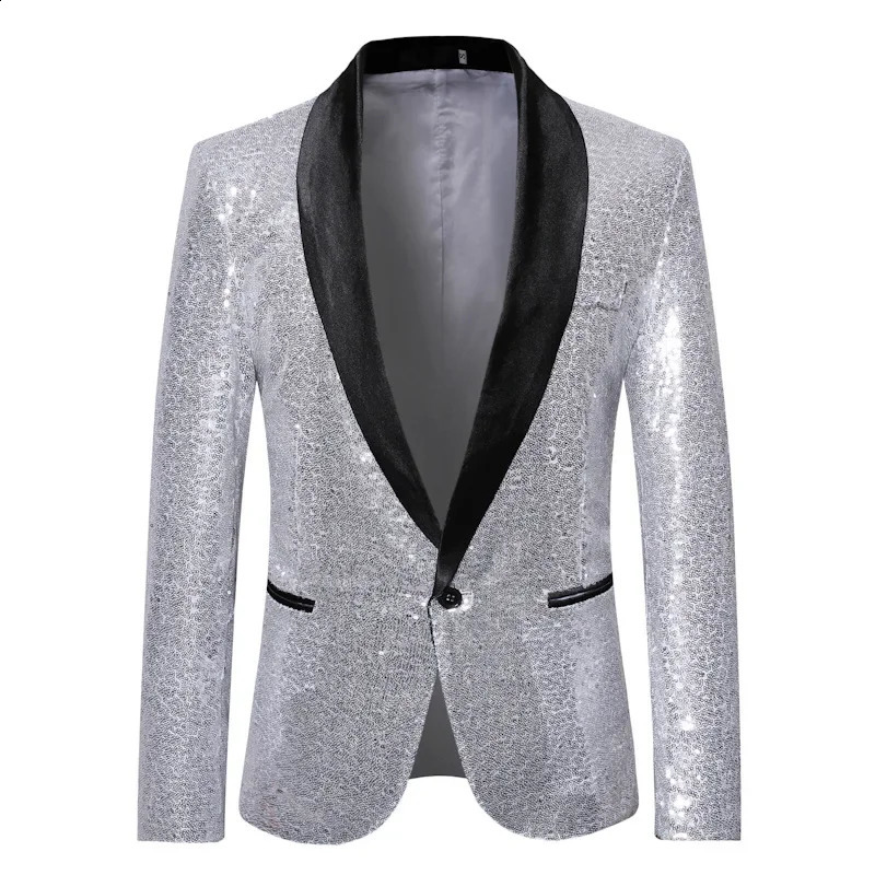 Champagne Gold Performance Mens Jacket Fashion Glitter Set Slim Set Nightclub Host Emcee Studio Coats Mens European Size 241227