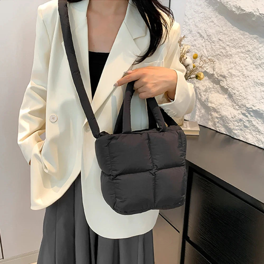 Puffy Space Cotton Bags for Women Nylon Quilted Women Handags Down Pad Bags Shoulder Crossbody Bag Small Shopper Tote 241227
