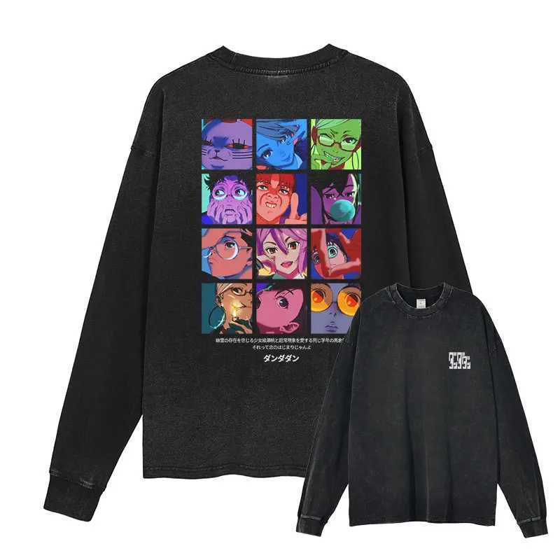 Anime Dandadan Sweater Retro Washing Dan Long Sleve T-shirt Ayase Momo Sweater Top Ts 100% Cotton X241228
