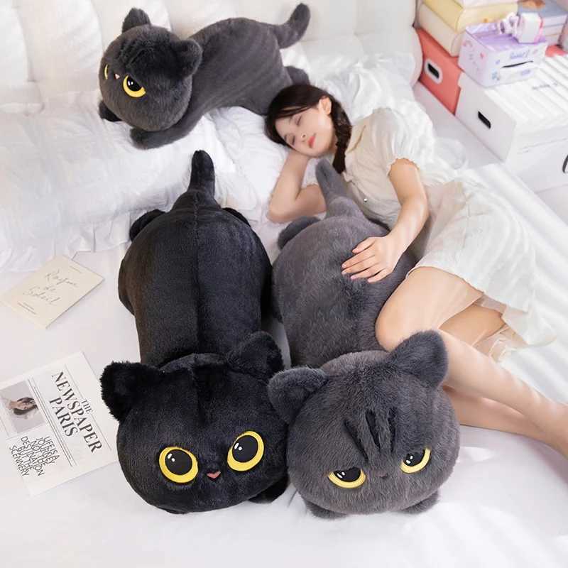 50-90cm Cute Black Cat Plush Toy Doll Kawaii Big Cuddly Pillow Cushion Ins Black Cat Plush Toy Doll For Boy Girl Brithday Gifts X241227