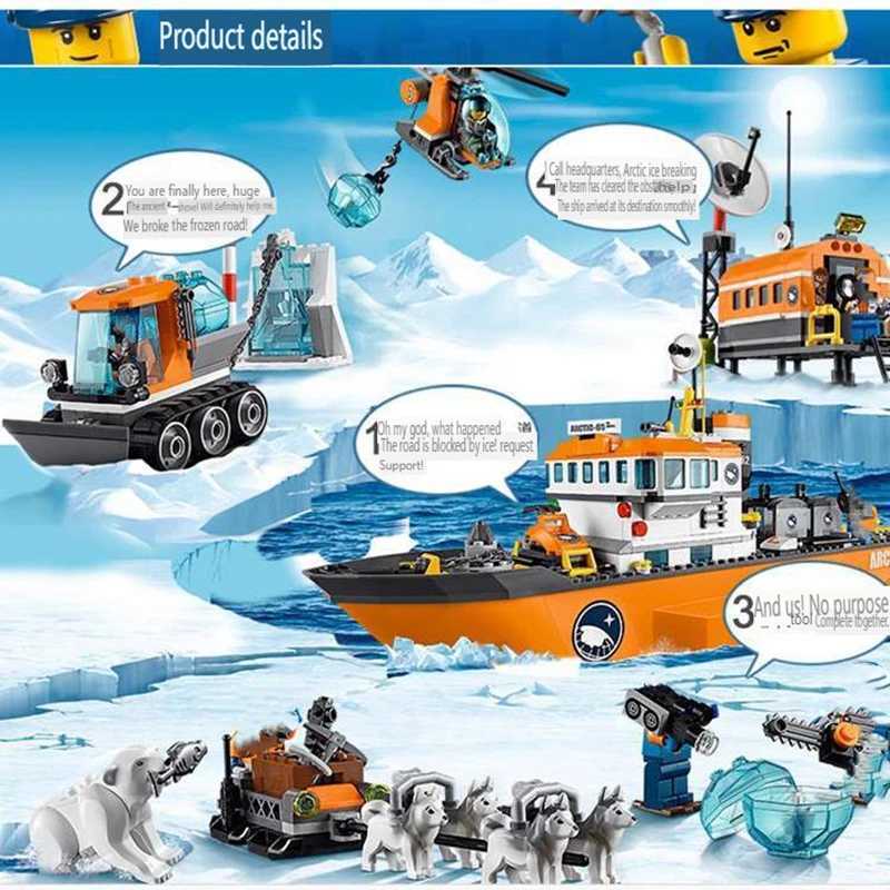 760PCS Building Block City Series Arctic Icebreaker Polar Adventure Base Ship Sled Boy Assembled Childrens Toy Gift X241228