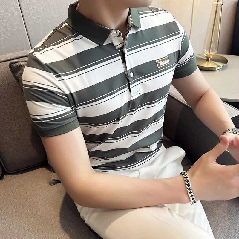 New Summer Mens Classic Striped shirt Mens Cotton Short Sleeve Embroidered Business Casual Hot shirt Shirt Mens S-4XL X241228